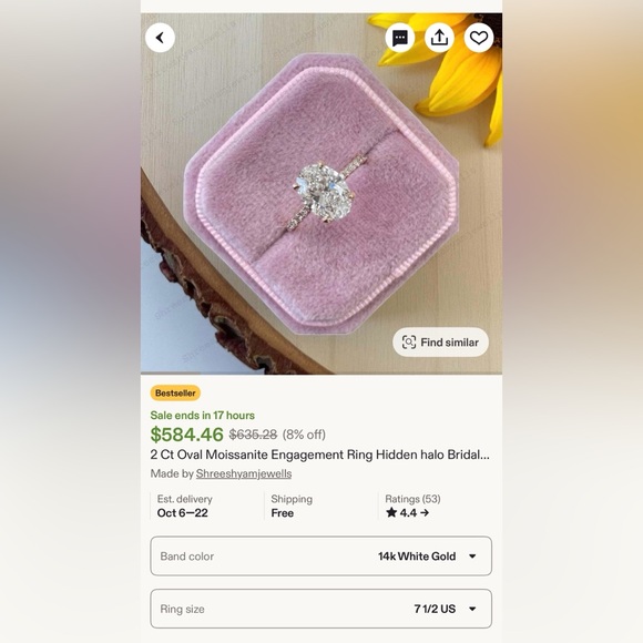 White gold 2ct moissanite engagement ring - Picture 7 of 9